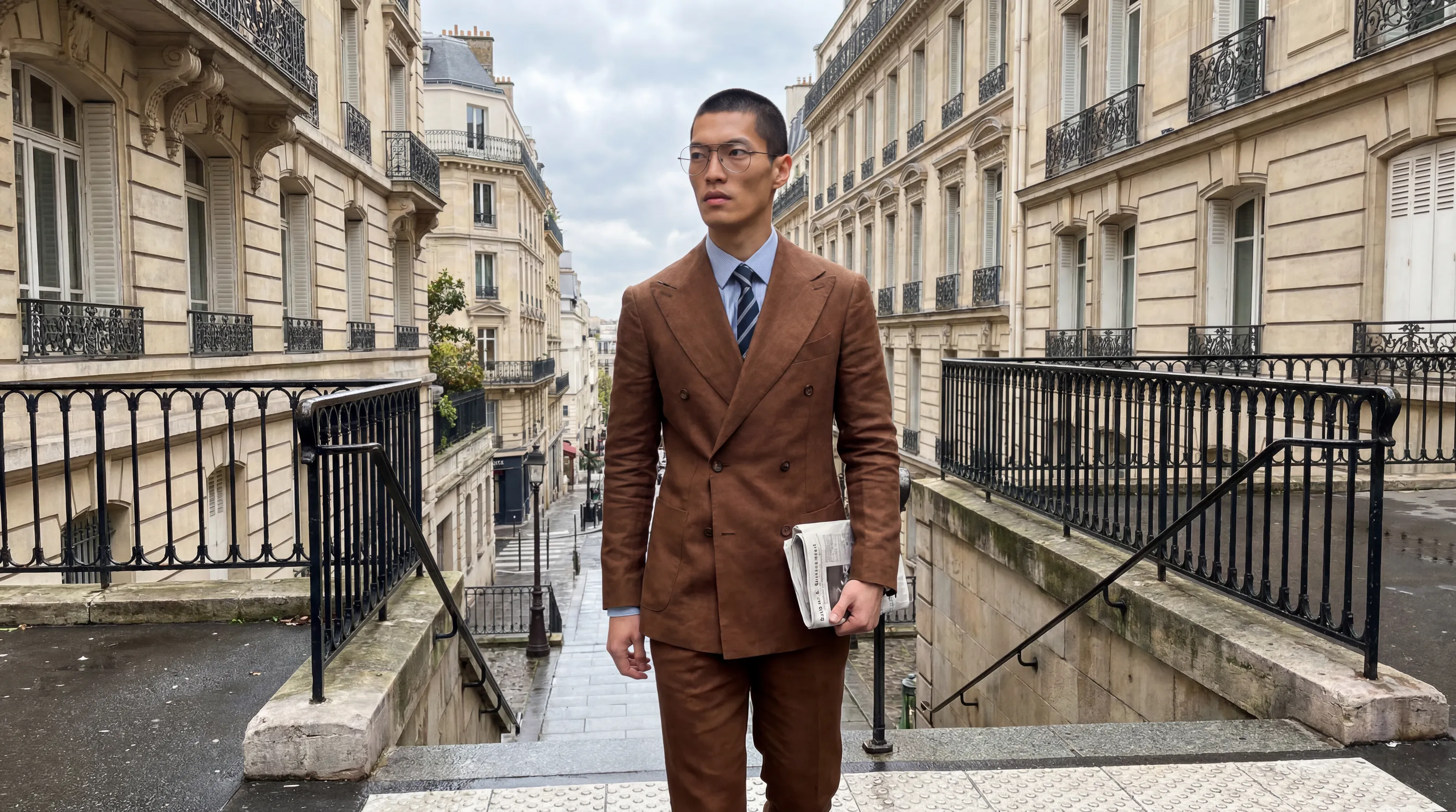 A RYAN ADDA wearer on a European street — East meets West